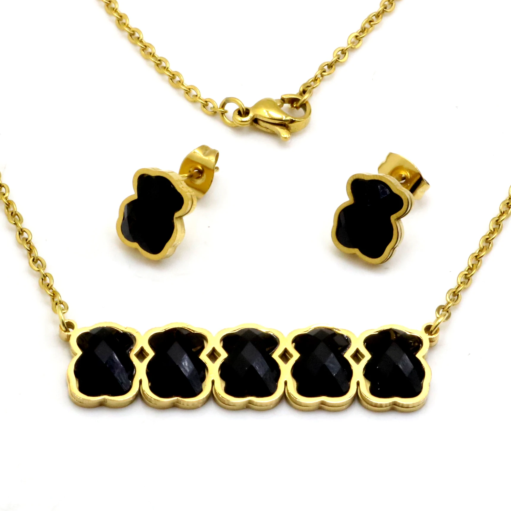 

AFXSION South American Hot Jewelry Bear Necklace and Earrings with Black Crystal 18K Gold Jewelry Set, Picture