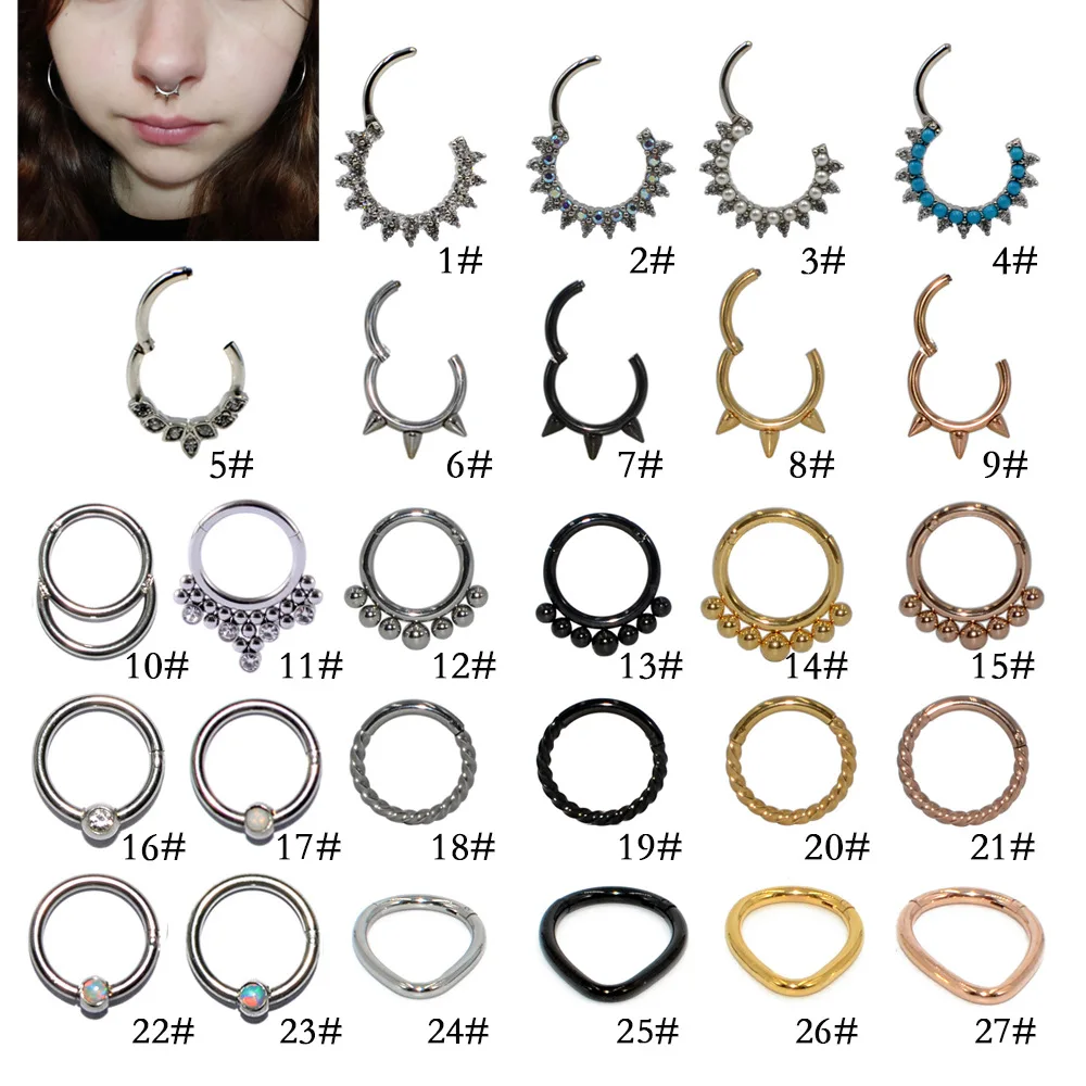 

HOVANCI nose rings packaging 5 different types of nose rings wire teardrop gemmed septum clicker ring body piercing jewelry, As picture
