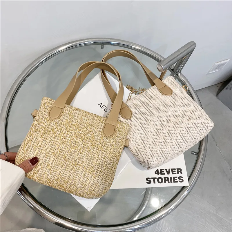 

2021 wholesale beach women tote straw shopping woven bags handbags, As pictures show