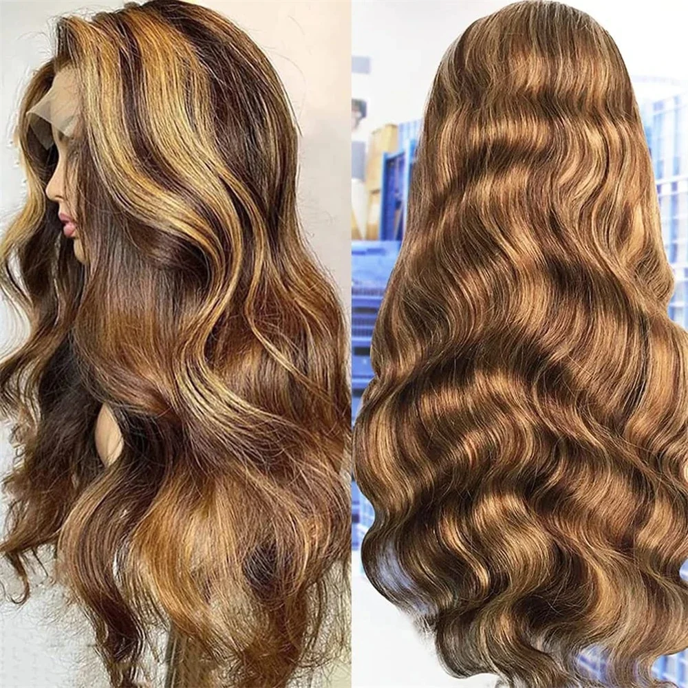 High density glueless wig pre plucked african women body wave lace front wig 4/27 highlight color glueless human hair wig