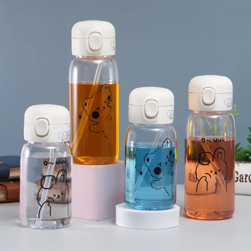 

Kids Cup for Sports Cute Rabbit and Bear Pattern Plastic Kid Water Bottle for Kids with Straw