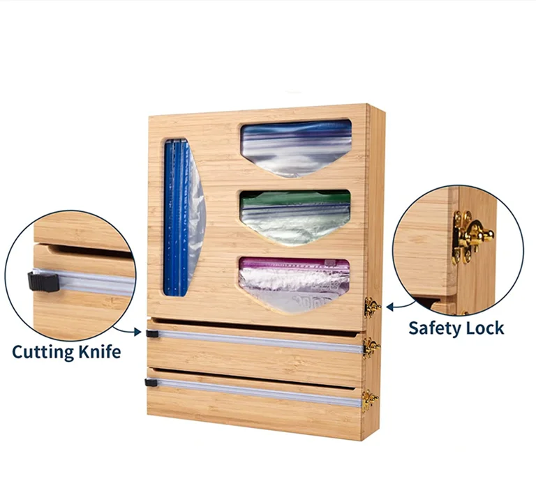 

Bamboo ziplock bag storage organizer and dispenser 2 in 1 ziplock bag storage and foil organizer, Natural bamboo color