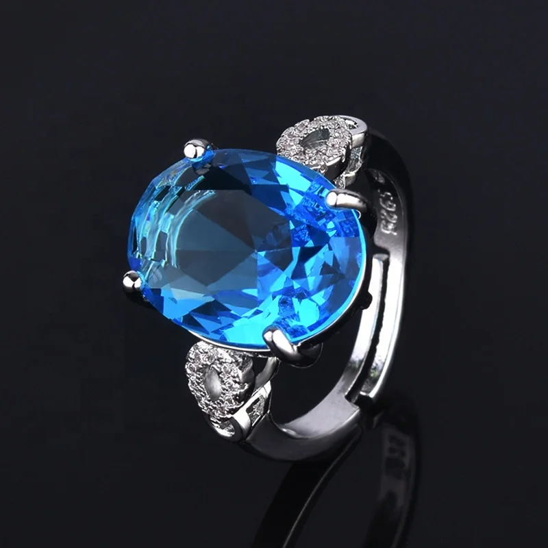 

Fashion Dainty Finger Rings Inlay Oval Blue Zircon Luxury Jewelry For Women Wedding Engagement Party Accessories, Picture shows