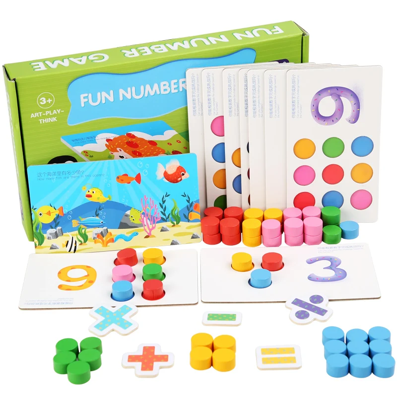 

Montessori Kids Math Learning Wooden Intellective Color Matching Games for Preschool Number Match Card Toys