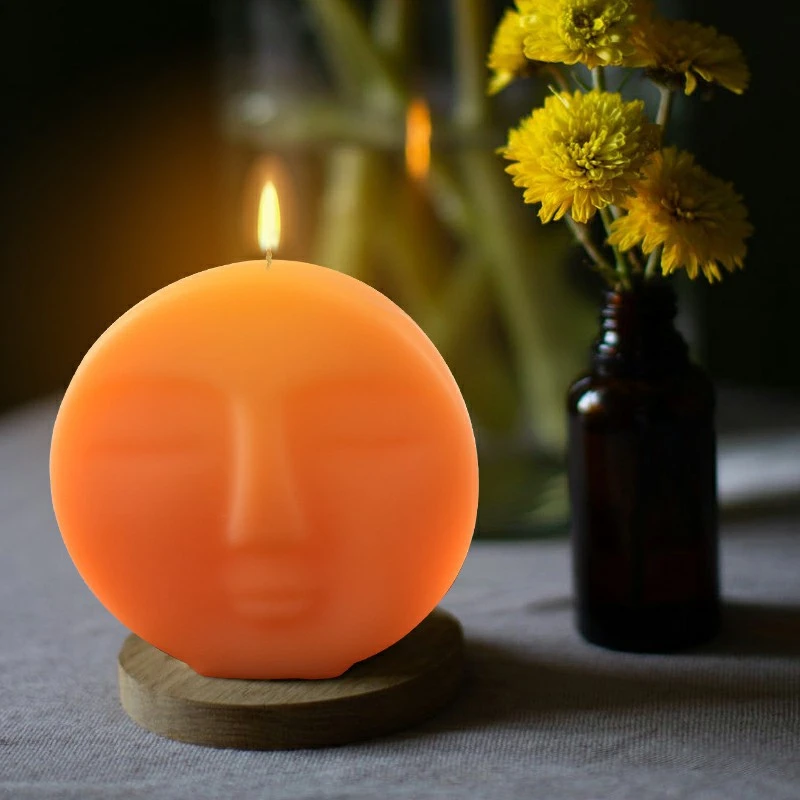 

New Design Wholesale DIY Art Handmade Craft Round Shape Soap Mould Luna Moon Faces Silicone Candle Mold, Pink