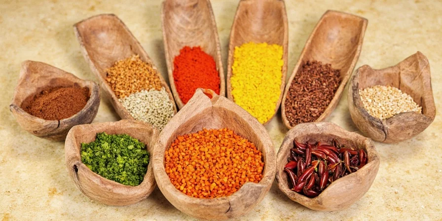 A global map highlighting key spice-producing regions with icons of each spice.