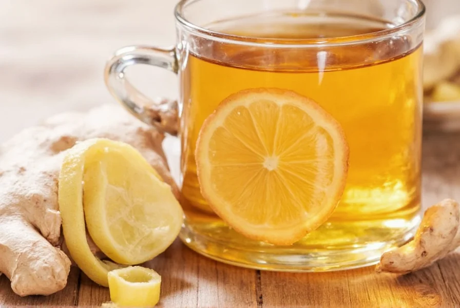 Ginger tea ingredients including fresh ginger, lemon, and cinnamon sticks