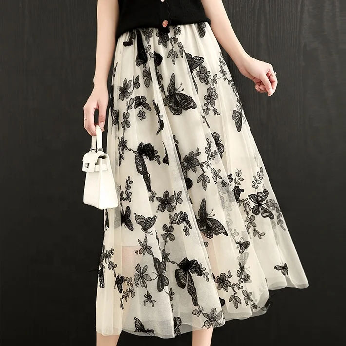 

2021 Wish skirts for women fashion sweet elegant women skirts butterfly printed colorful Skirts grenadine light-minded