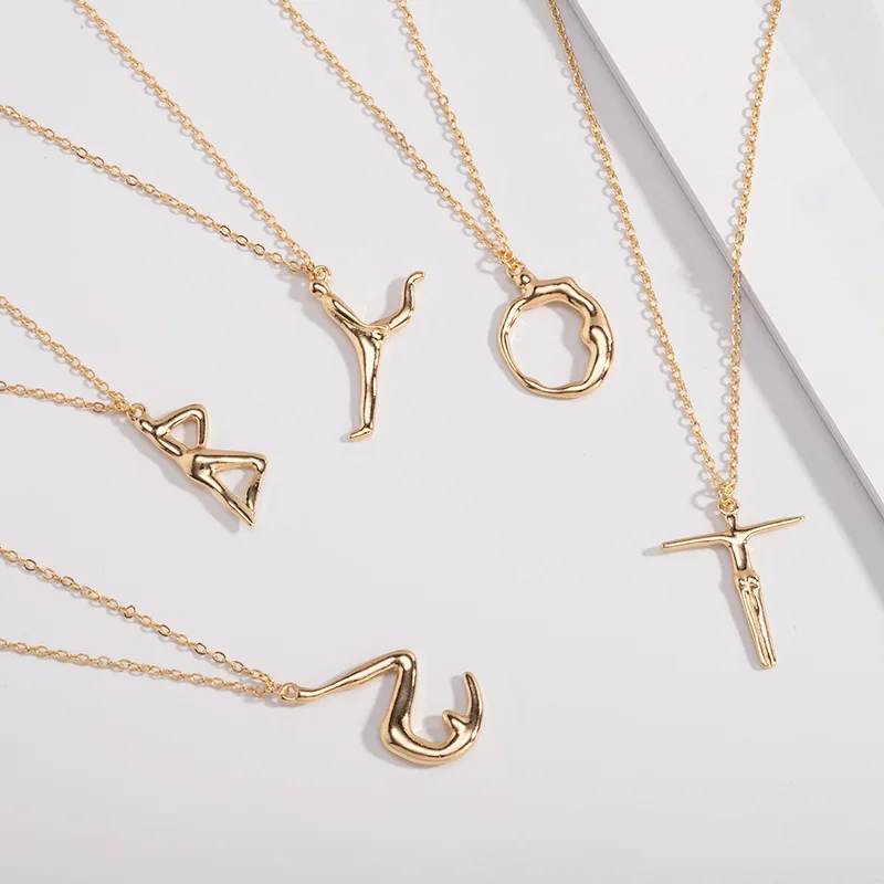 

Abstract human body 26 initial alphabet 18k gold thick chain personalized letter necklace, Picture