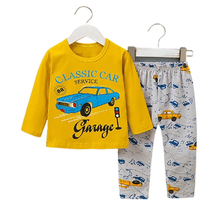 

2021 Long Sleeve Cotton Baby Yellow Cheap Kids Pajamas Wholesale