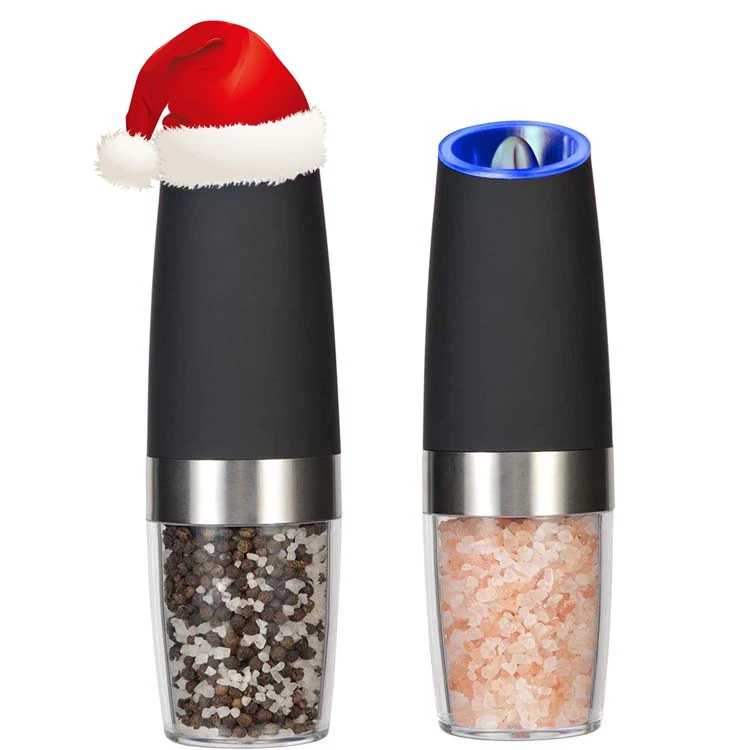 

Battery Electric Operated Spice Salt and Pepper Grinder Set of 2 Pepper Mill with LED Light MILLS Stainless Steel Eco-friendly, Black
