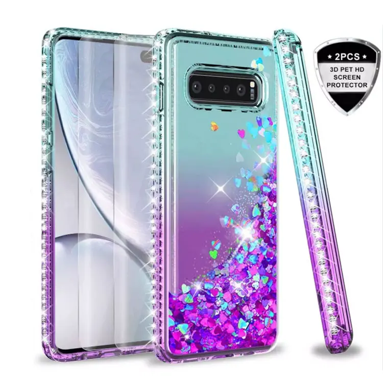 

LeYi For Samsung Galaxy S10+ Plus Case with 3D HD PET Screen Protector[2 Packs], 3D Glitter Liquid Shockproof Clear Case