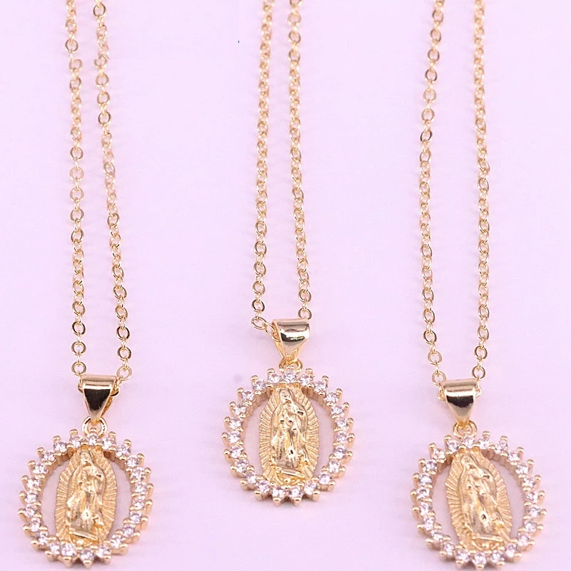 

Custom Religion CZ Chain 18k Gold Plated Virgin Mary Charm Pendant Necklace Jewelry For Women Girls, Gold color