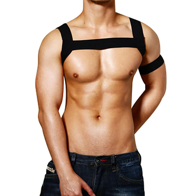 

Sexy Black Nude Man's Gothic Costume Club Bondage Playsuit Gay Harness Clubwear Costume, Black white