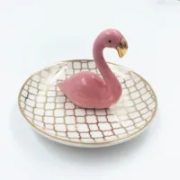 

Wholesale Ceramic Flamingo Jewelry Ring Holder Dish Gold Trim Trinket Dish