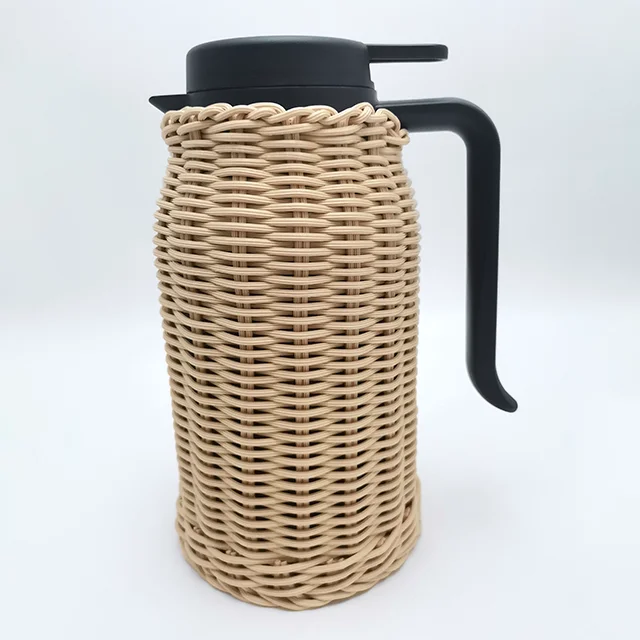 

Accept customized double wall vacuum kettle coffee pot thermos water jug with rattan