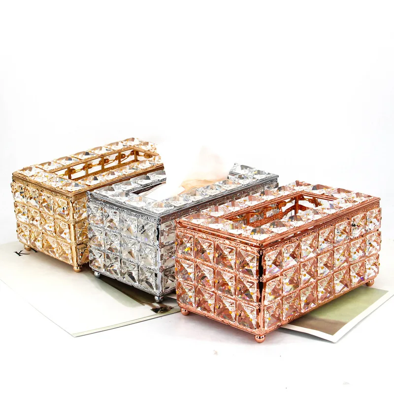 

New Home Decorative square crystal tissue box table tissue holder for home use, Mix