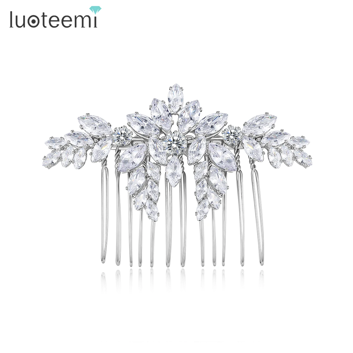 

LUOTEEMI Trendy Jewelry Accessories Woman Bridal Wedding Head Crystal Silver Flower Wholesale Hot Comb Hair