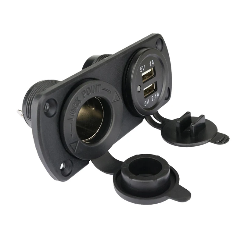 

Double Hole Fixing Plate Auto Power Supply Cigarette Lighter Socket 5V 1A 2.1A Dual USB Car Charger