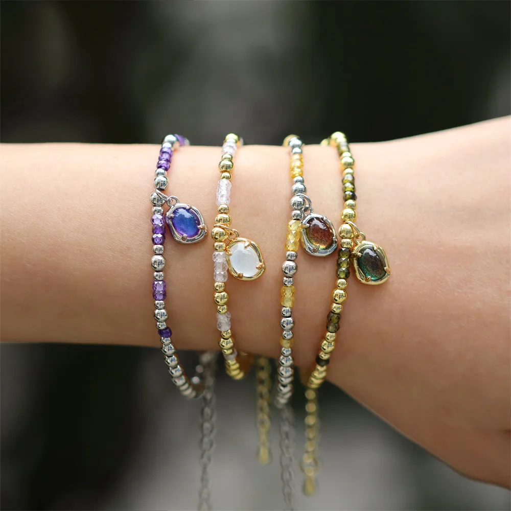 

Handmade Strand Copper Beads Natural Stone Healing Crystal Bracelets Semi Gem Stones Friendship Bracelet
