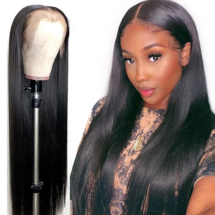 

Long Silky Straight Virgin Brazilian Hair Wig Human Hair 13x6 Swiss Lace Front Wigs for Women, 1 1b 2 4