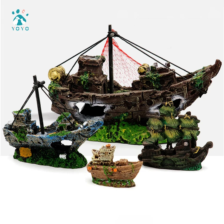 

Aquarium large resin aquarium pirate ship wreckage decorations ornament