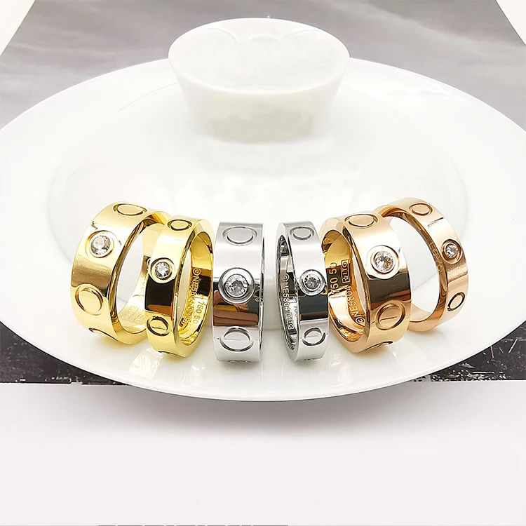 

Wholesale Titanium Steel Diamond Ring Single Gold Rings for Men/Women, Gold color