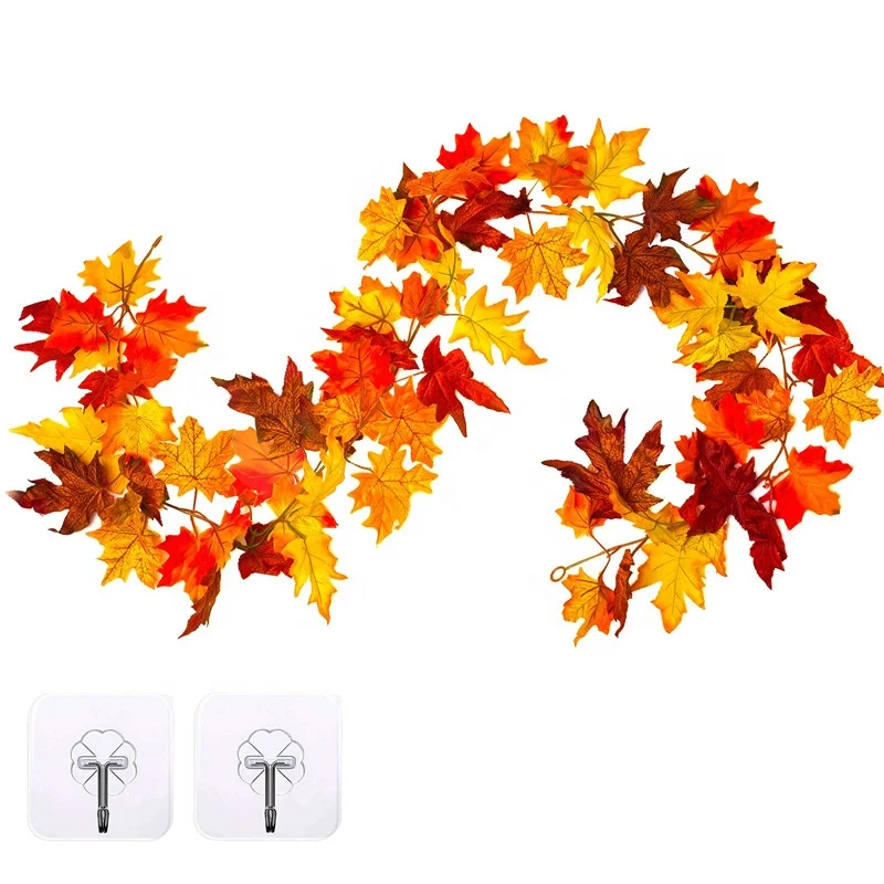 

Artificial Autumn Fall Maple Leaves Garland Hanging Plant for Home Garden Wall Thanksgiving Wedding Party Decoration, Green