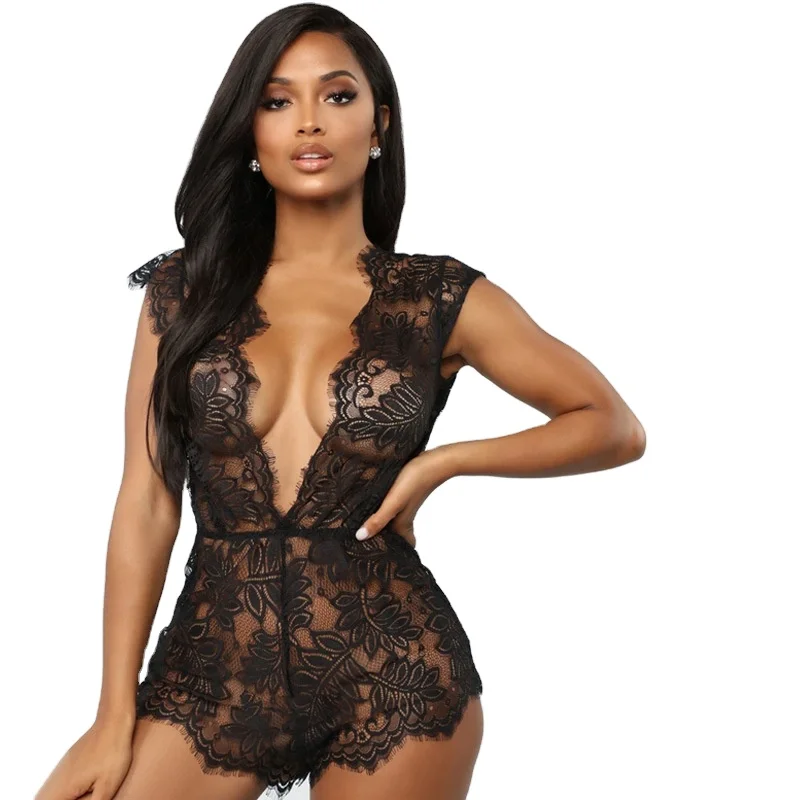 

Sexy Lingerie black leaf embroidery lace women's sexy underwear hot sexy Jumpsuit female shapewear