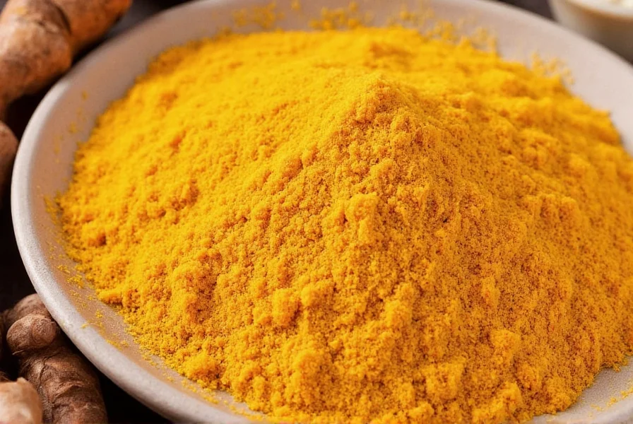 Fresh turmeric root and ground turmeric powder displayed side by side