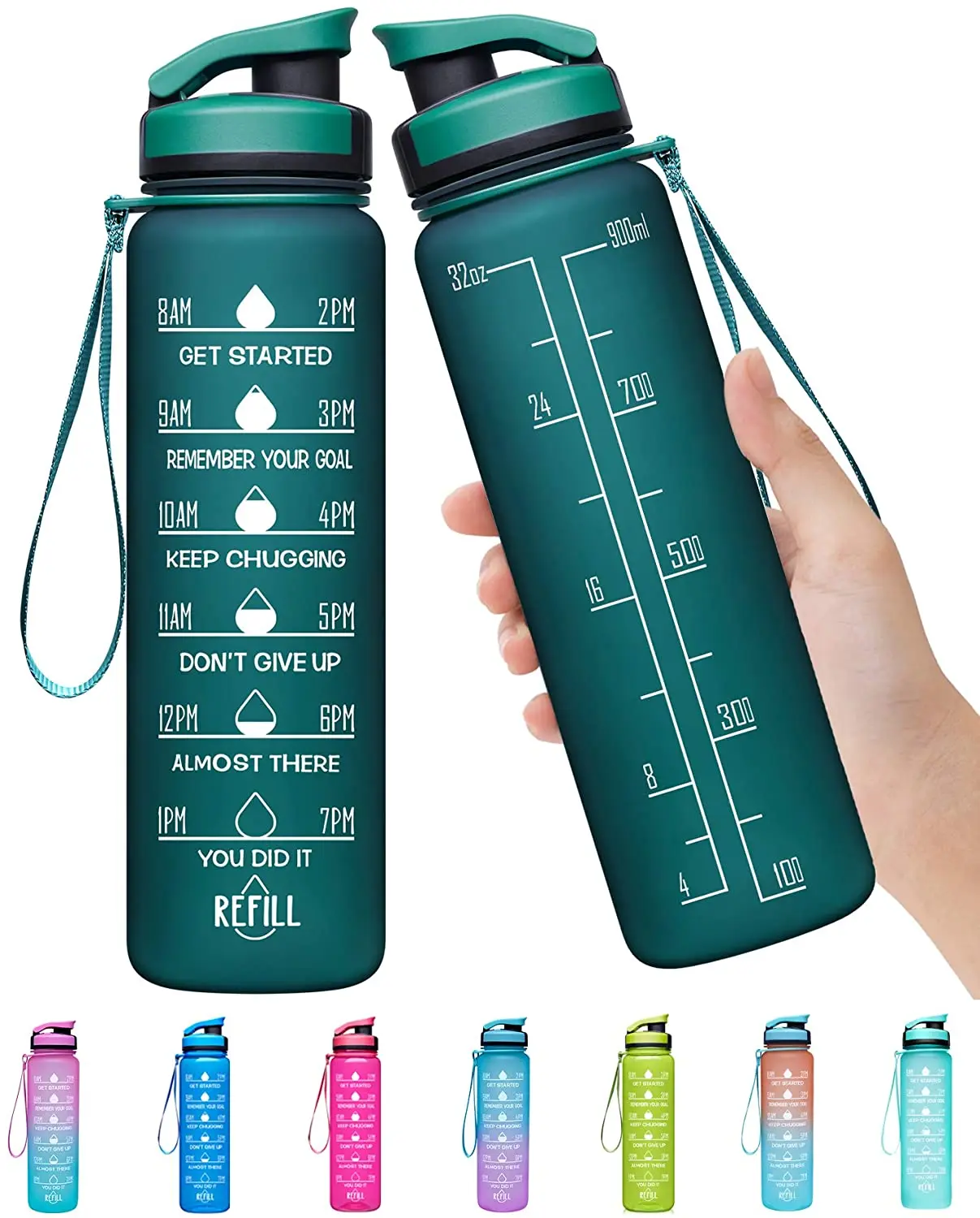 

Everich BPA Free Non-Toxic 32oz Large Water Bottle with Motivational Time Marker for Fitness Gym and Sports Water Bottles, Customized color acceptable