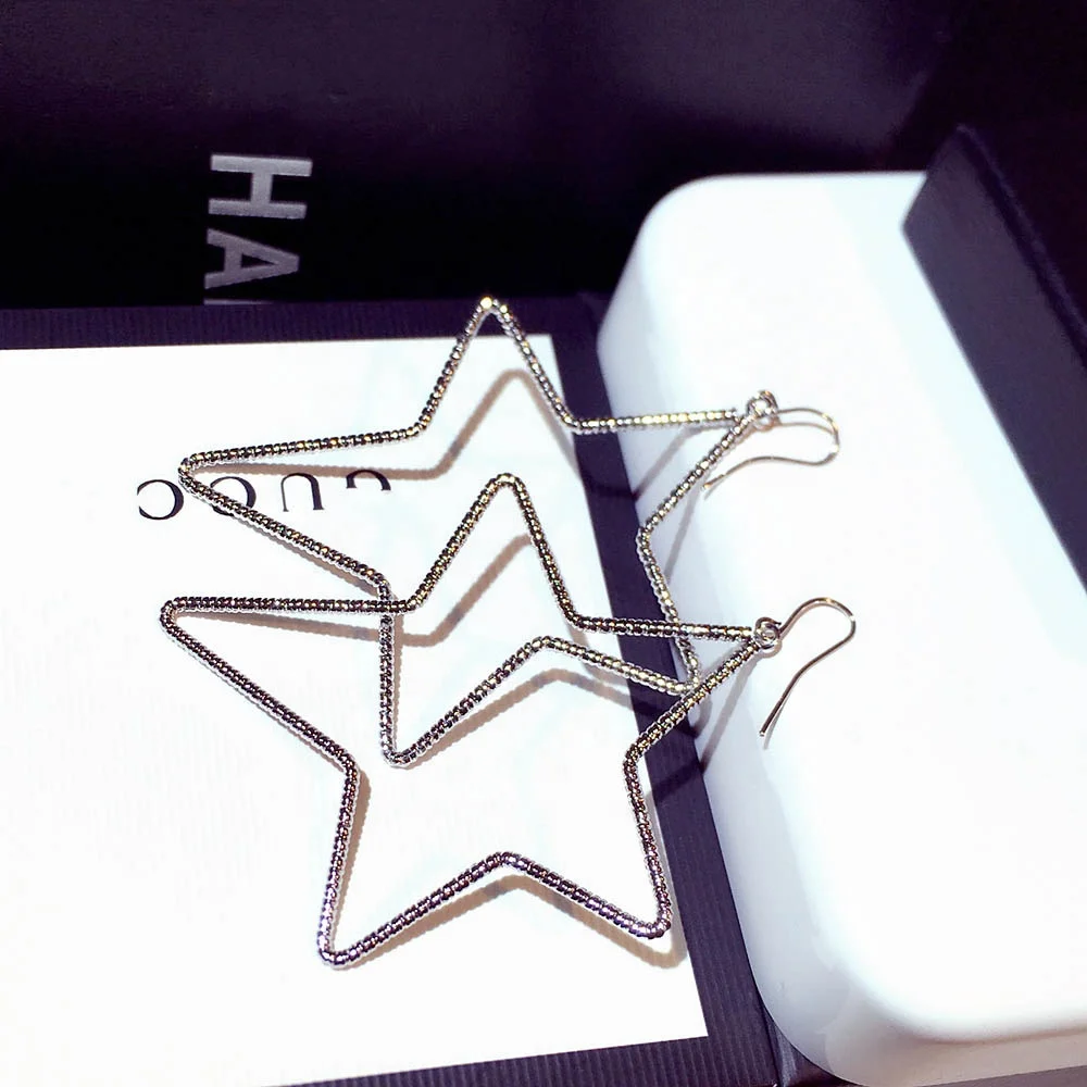 

Popular Needle Korean Fashion Temperament Long Pentagram Pendant Earrings Personality Simple Wild Exaggerated Big Jewelry, Picture shows