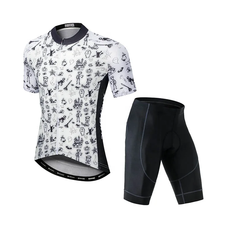 

Fashion unique white printing mountainbike clothes bike team shorts sleeve suit men summer breathable bicycle wear