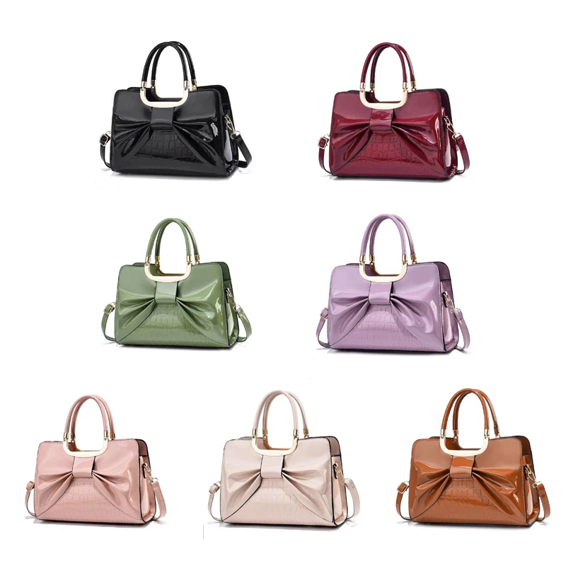 

Luxury handbags for women 2021 latest fashion pu patent leather hand bags elegant bow female big office tote bag, Burgundy,purple,khaki,green,black,brown,pink