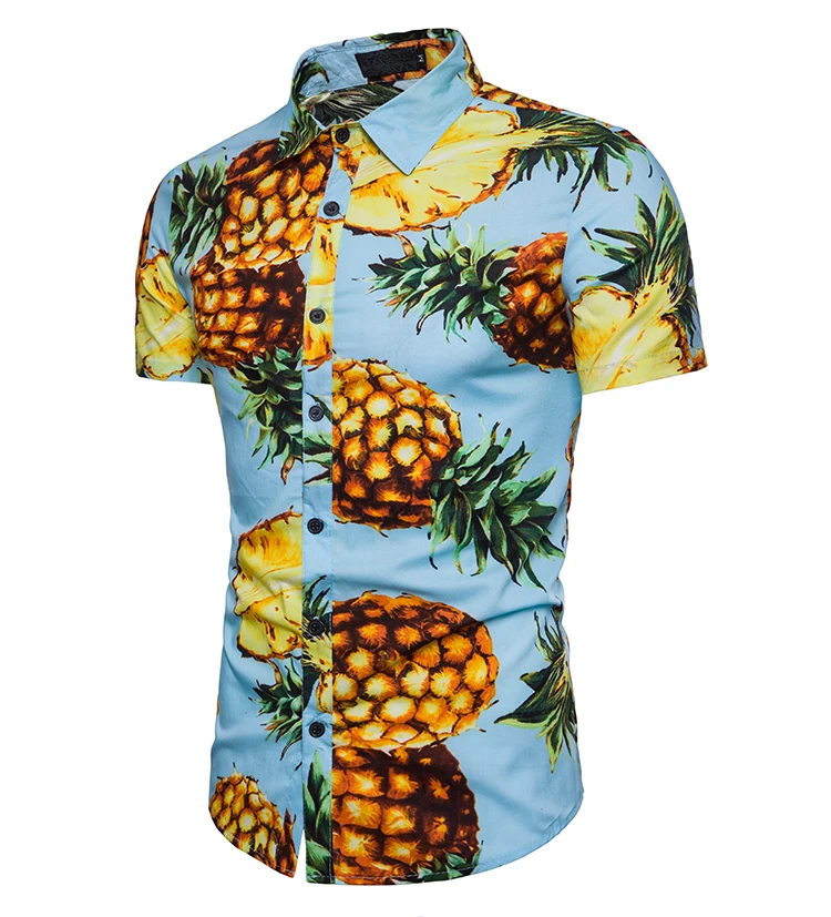 

In Stock Men Short Sleeve Shirts Digital Printed Casual Beachwear Button Down Hawaiian Shirt