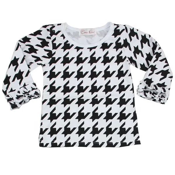 

blank organic cotton long sleeve t shirt kids houndstooth girls ruffle shirt, All colors on the color chart are available