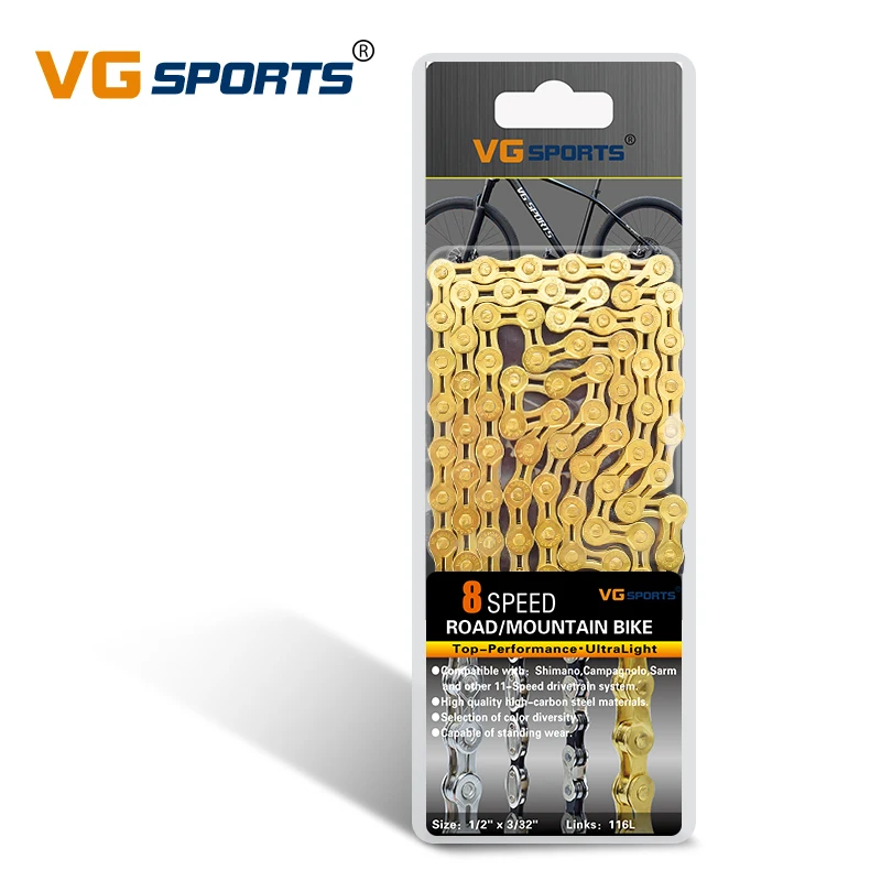 

VG Sports Ultralight 8 Speed Bicycle Chain Bike Chain Half Hollow 116L Golden Mountain MTB Road Bike Chains, Silver