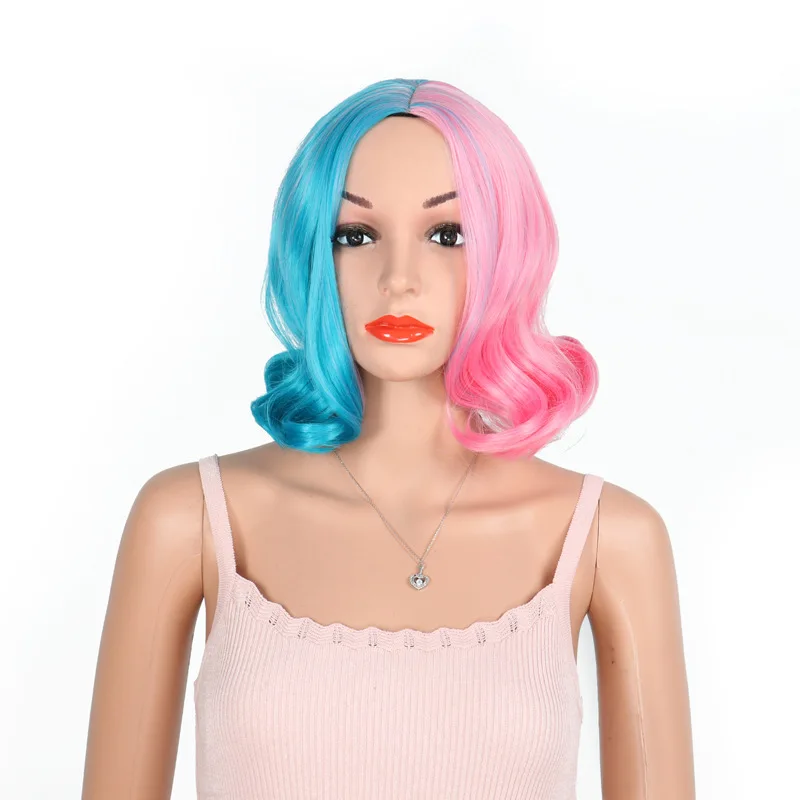 

Synthetic Rainbow Colored Wigs Party Women's Hair Wigs with Bangs Heat Resistant Fiber