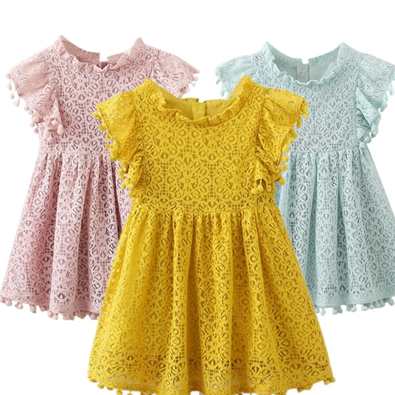 

Wholesale Breathable Woven Lace Petal Sleeve Costume Short Children Girls Party Dresses, Picture shows