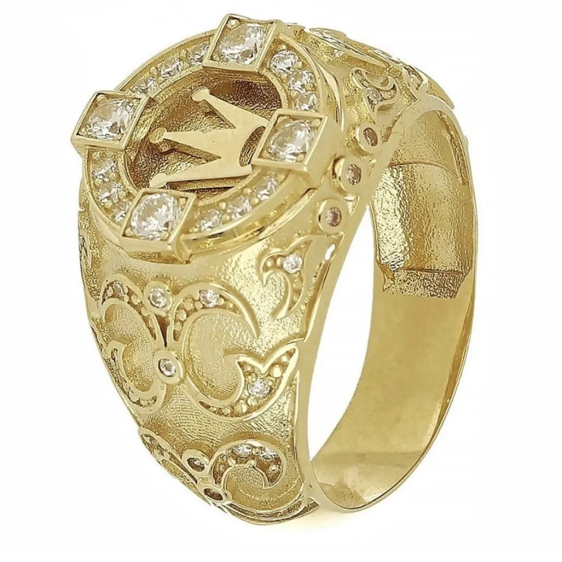 

hip pop large designs gold crown diamond wedding ring for men, Gold color