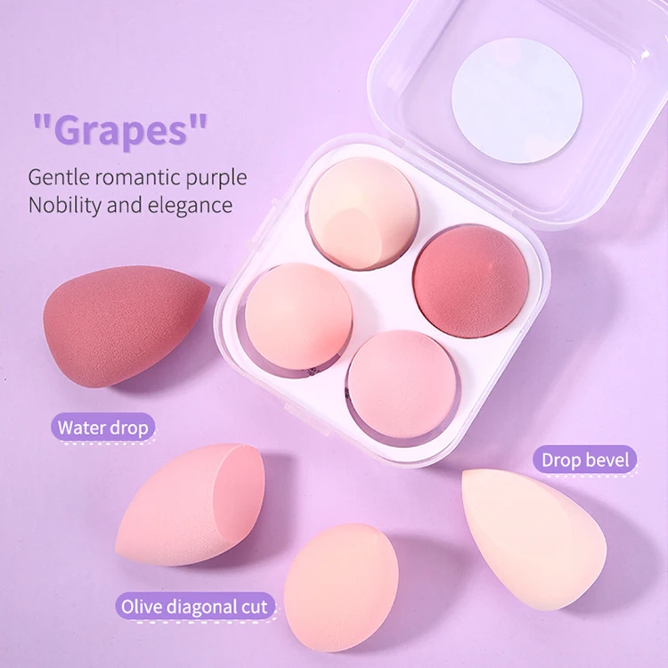 

Yousha OEM Custom Beauty Sponge 4pcs Cosmetics Make Up Powder Puff Makeup Sponge Blender With Packaging Box YF219, Red,brown,green or customizing makeup sponge