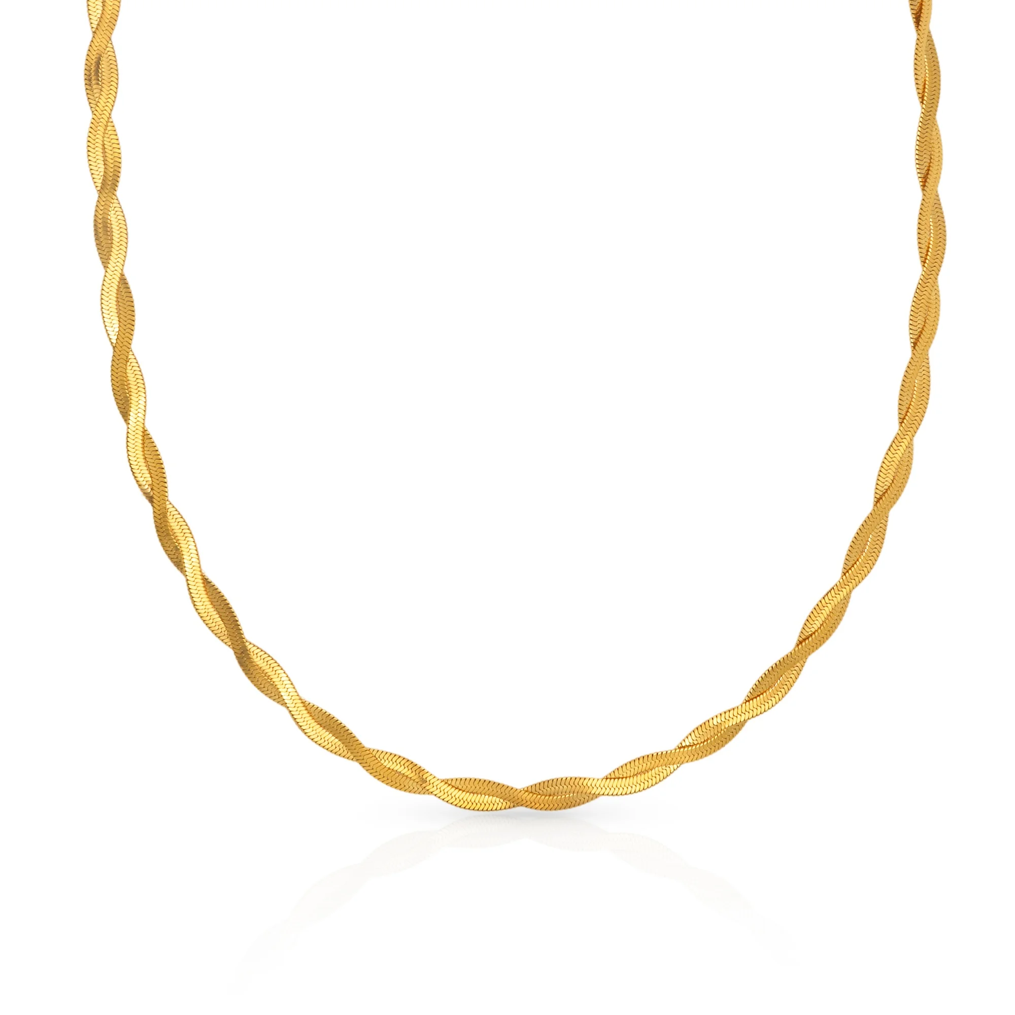 

Chris April in stock fashion jewelry PVD gold plated 316L stainless steel twisting herringbone Choker necklace