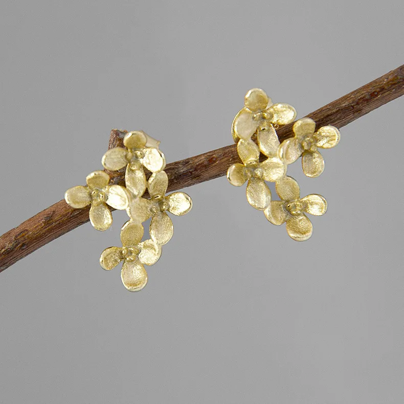 

925 Sterling Silver Violet Flower Stud Earrings For Women Jewelry