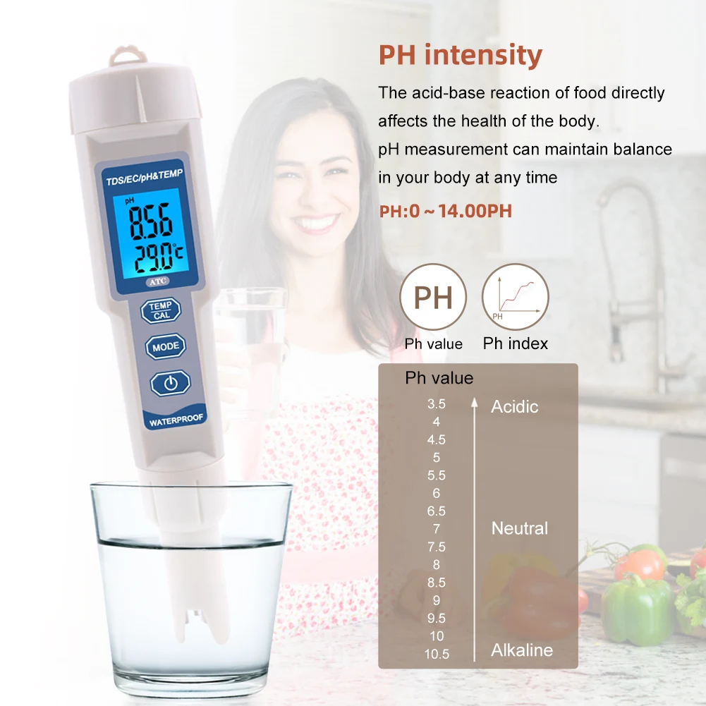 New 4 In 1 Tds Ph Meter Ph/tds/ec/temperature Meter Digital Water ...