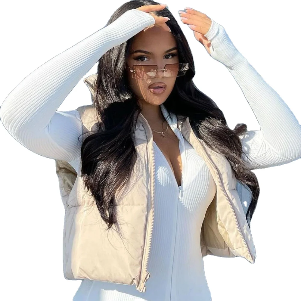 

Factory supply high quality winter clothes women's warm cotton zipper sleeveless puffer vest fashion jackets coat