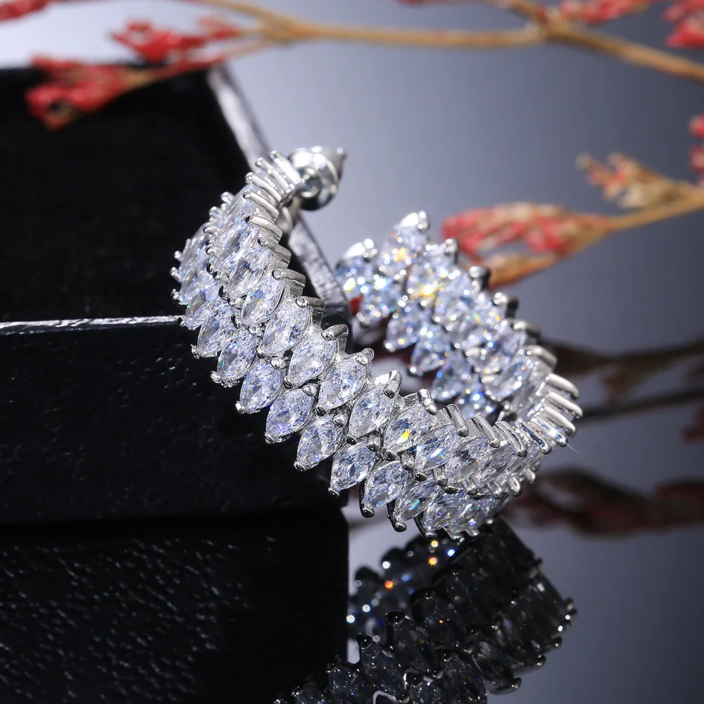 

Fashion Zircon Platinum Plated Big Circle Channel Loop Earrings Jewelry, Silver