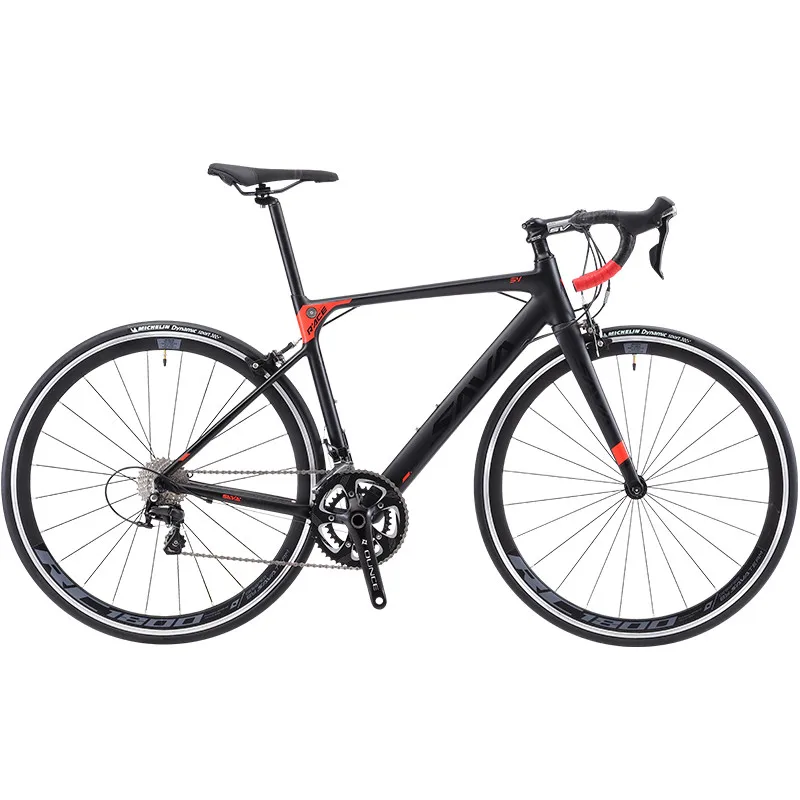 

SAVA R8 22 Speed Road Bike Aluminum Road Bike 700C Wheels Road Bicycle Double V Brake Bicycles, Black red, silver grey