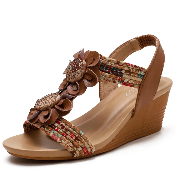 

Classic Crystal Rhinestone Bohemia Beach Wedge Sandals For Women And Ladies, Black,brown,beige