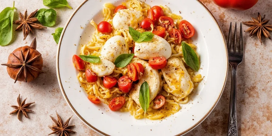Beautifully plated marinated mozzarella with spices