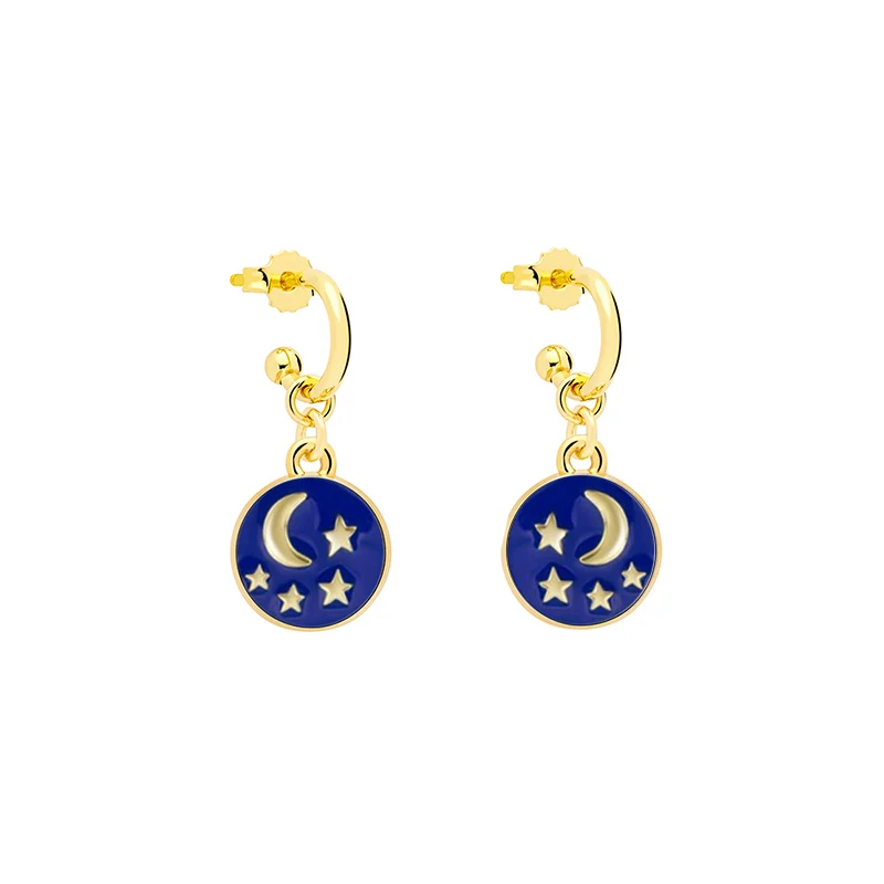 

New fashion enamel round 18k gold plated beautiful designed moon and star drop earrings